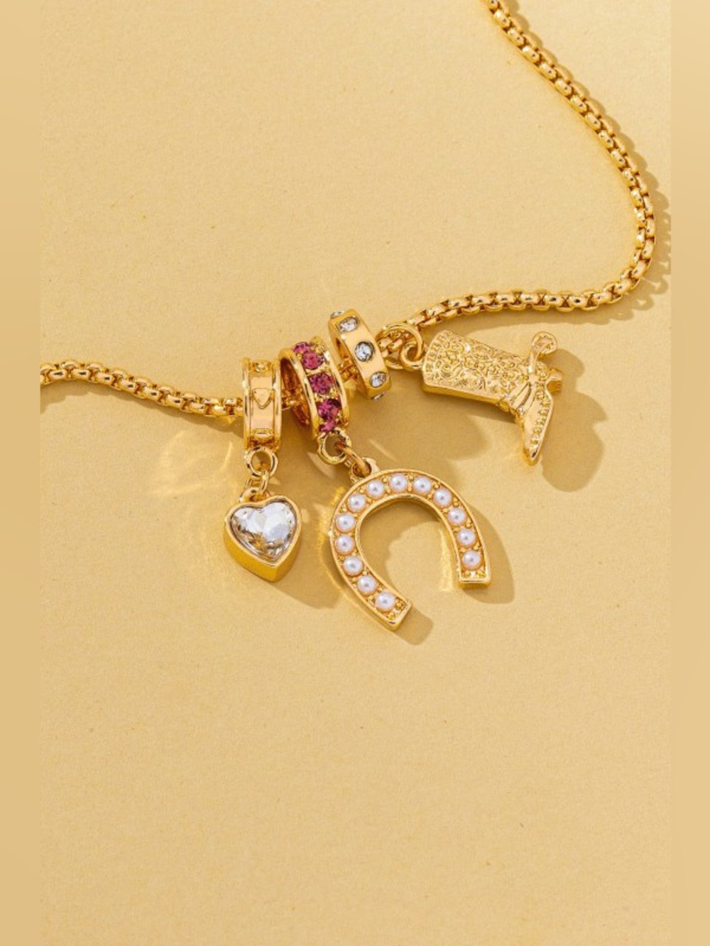 Western Rhinestone Horseshoe Charm Gold Plated Necklace
